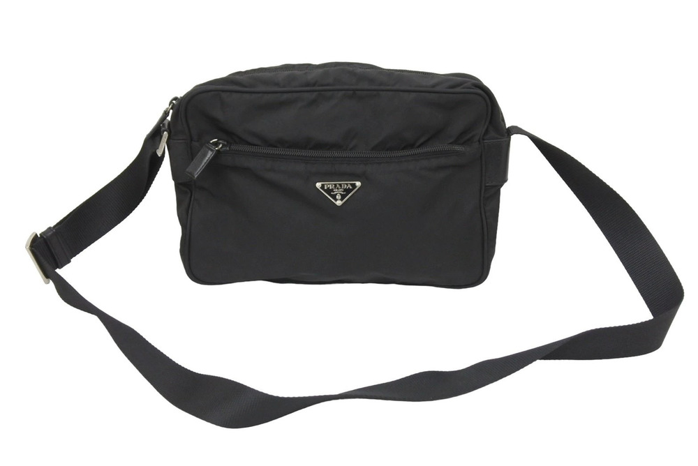 Prada Shoulder Bag Crossbody Pouch Clutch Leather Black Nero Black